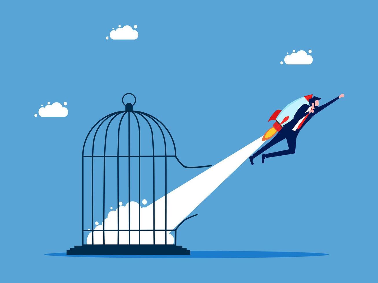 businessman flying out of a cage with a rocket vector
