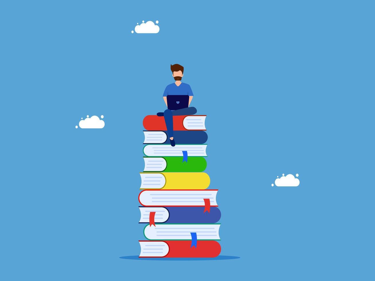 a man sitting on top of a stack of books vector
