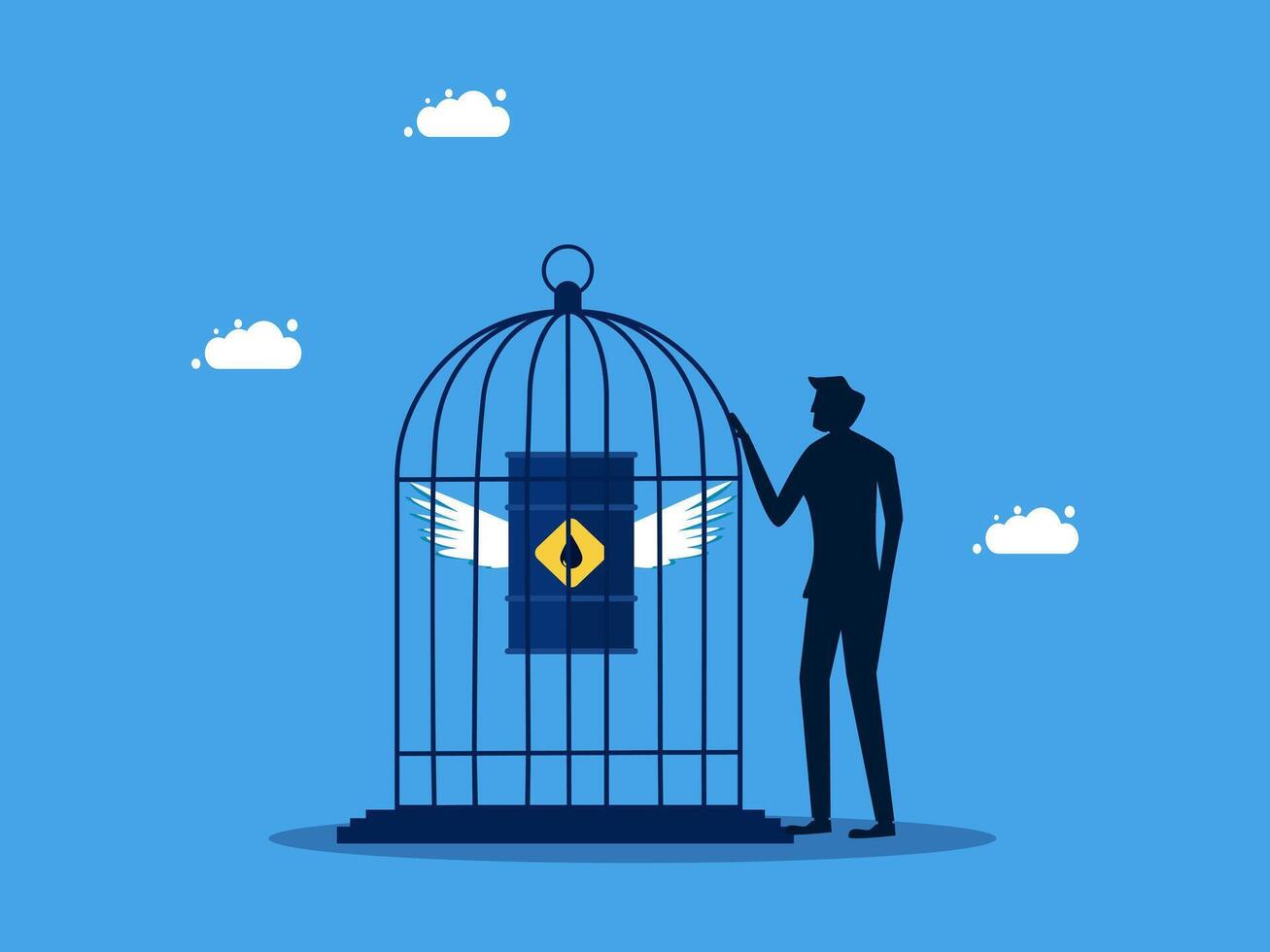 man in suit standing next to a cage with a yellow bird vector