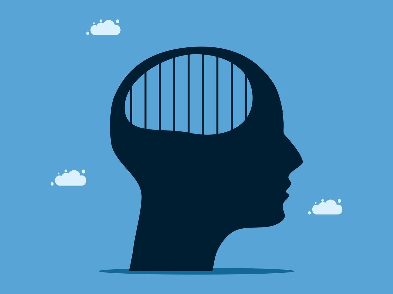 a silhouette of a man's head with a cage in it vector