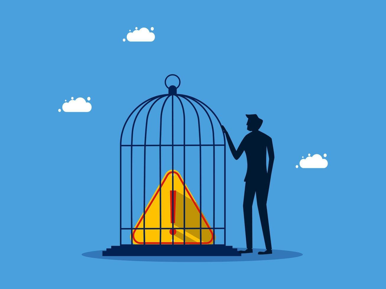businessman in cage with yellow triangle and cloud vector