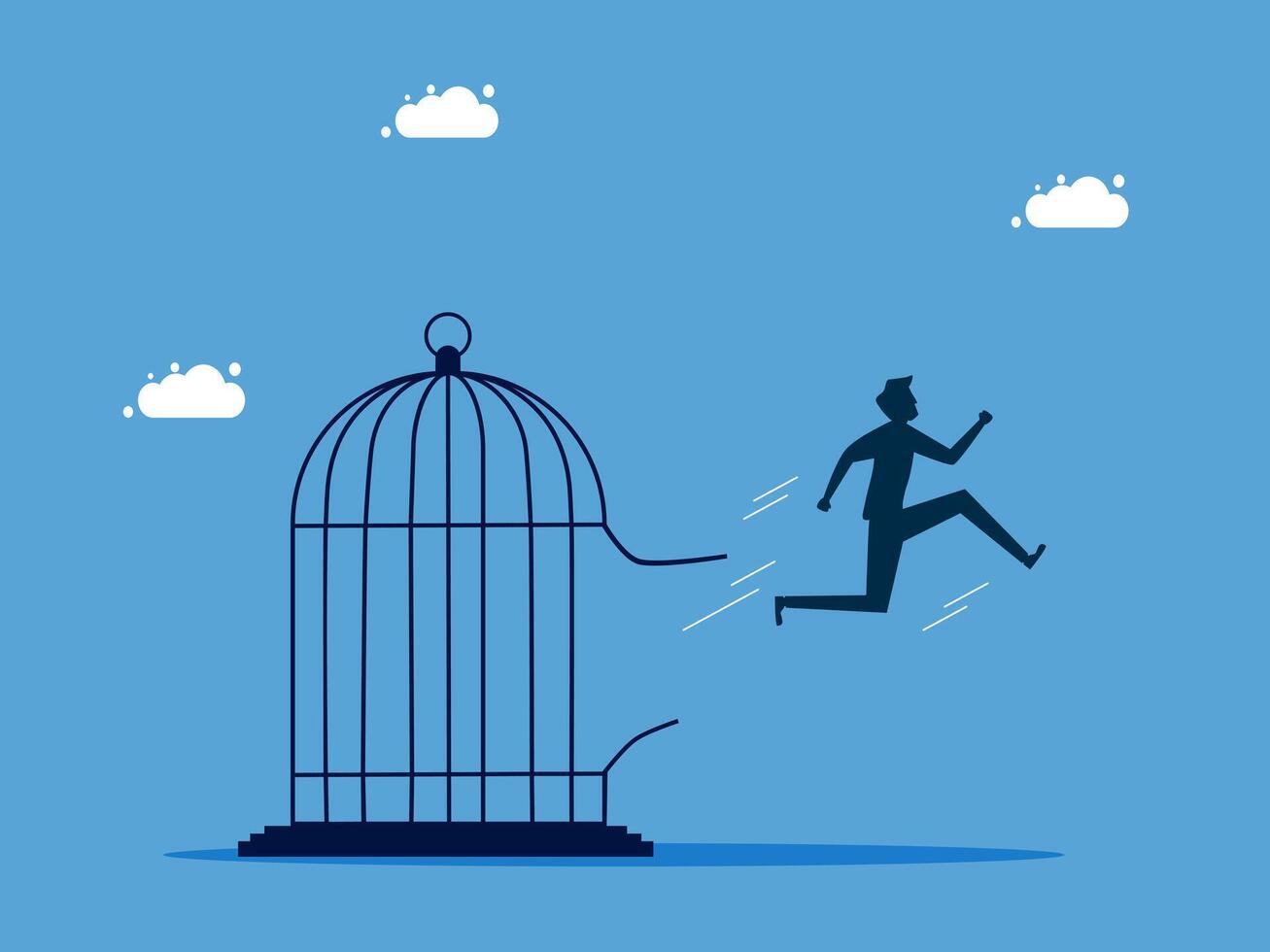 man running away from a cage with a bird vector