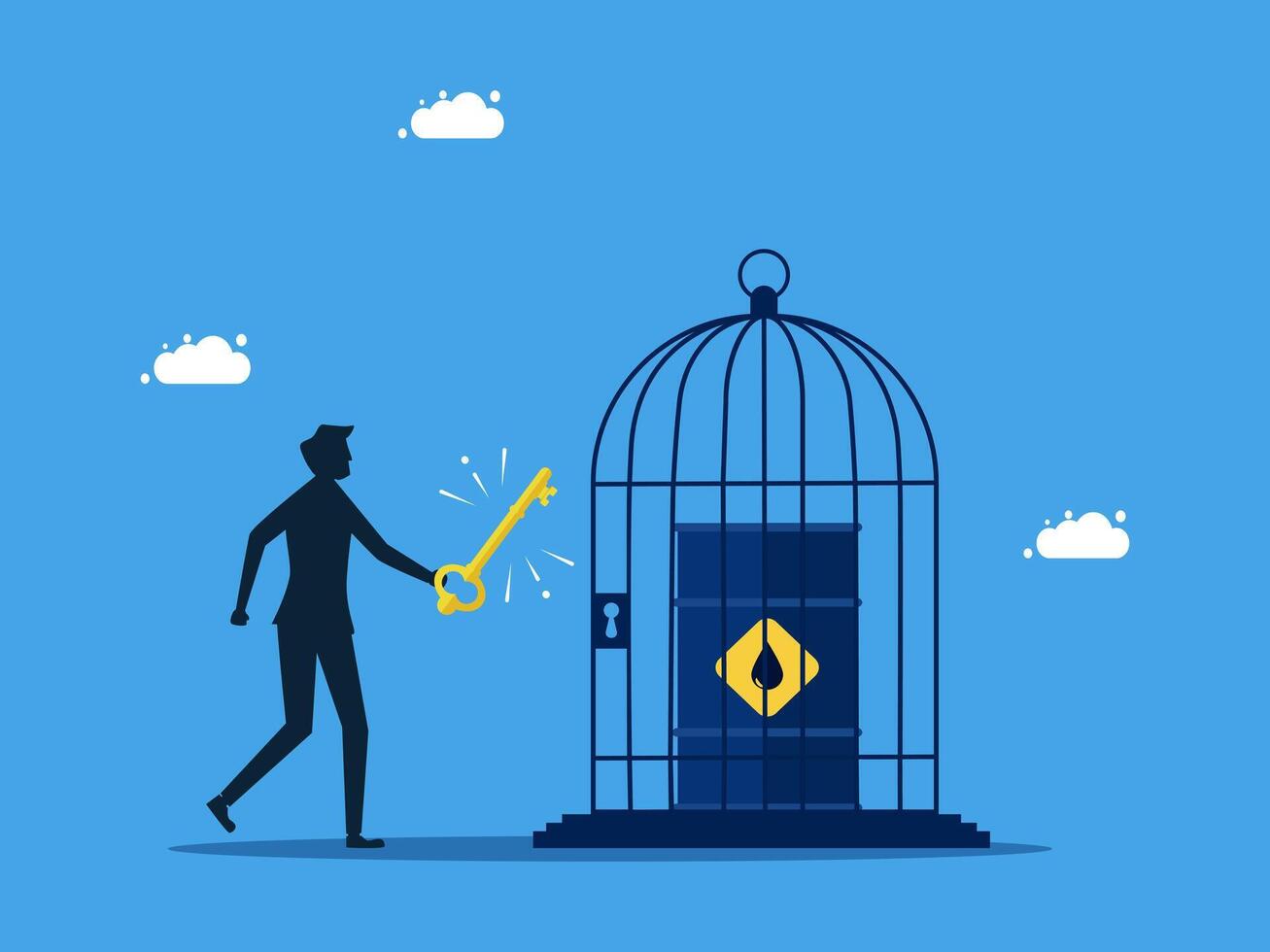 a man is holding a key to open a cage with a key inside vector