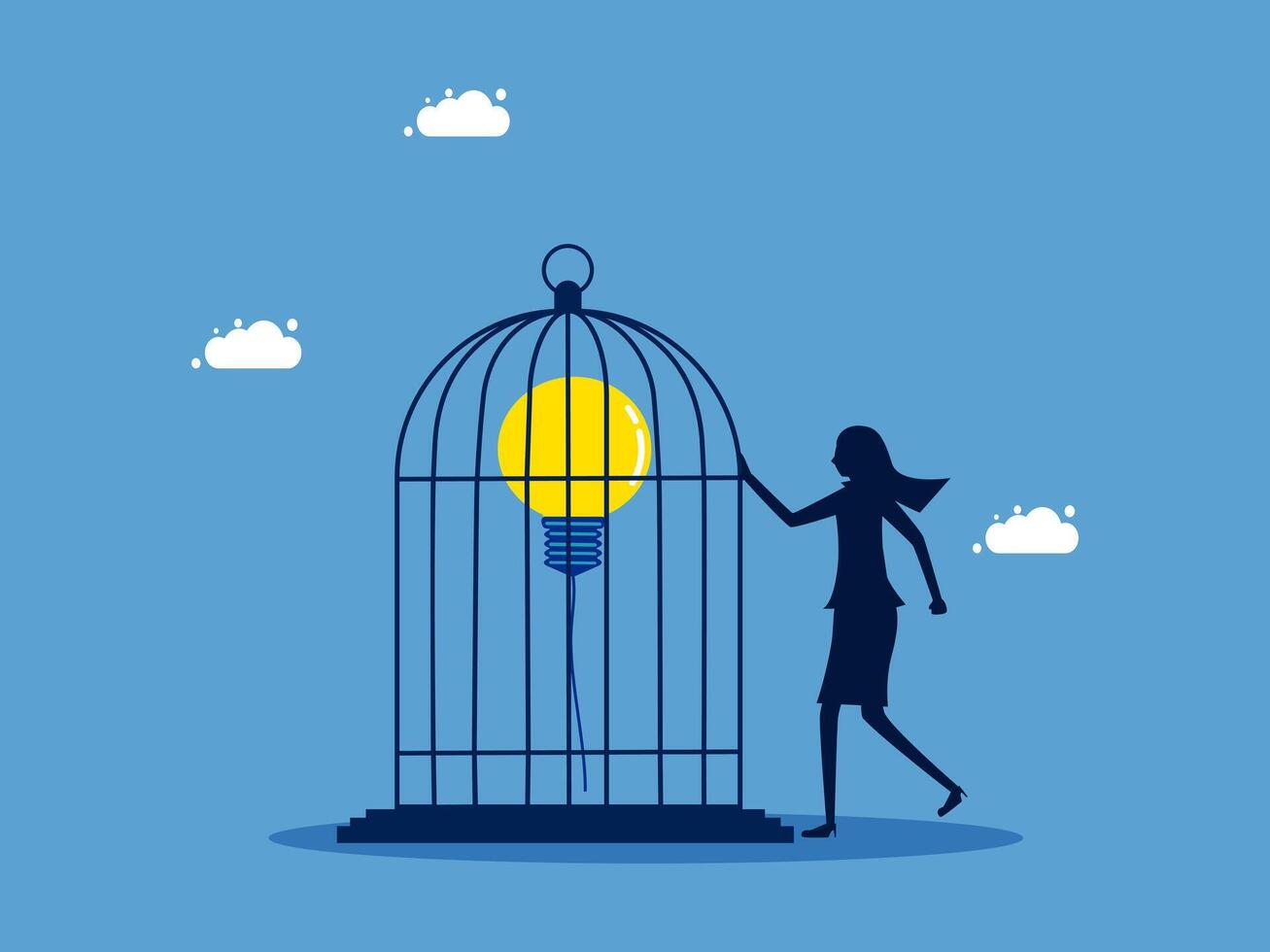 businesswoman holding a light bulb in a cage vector