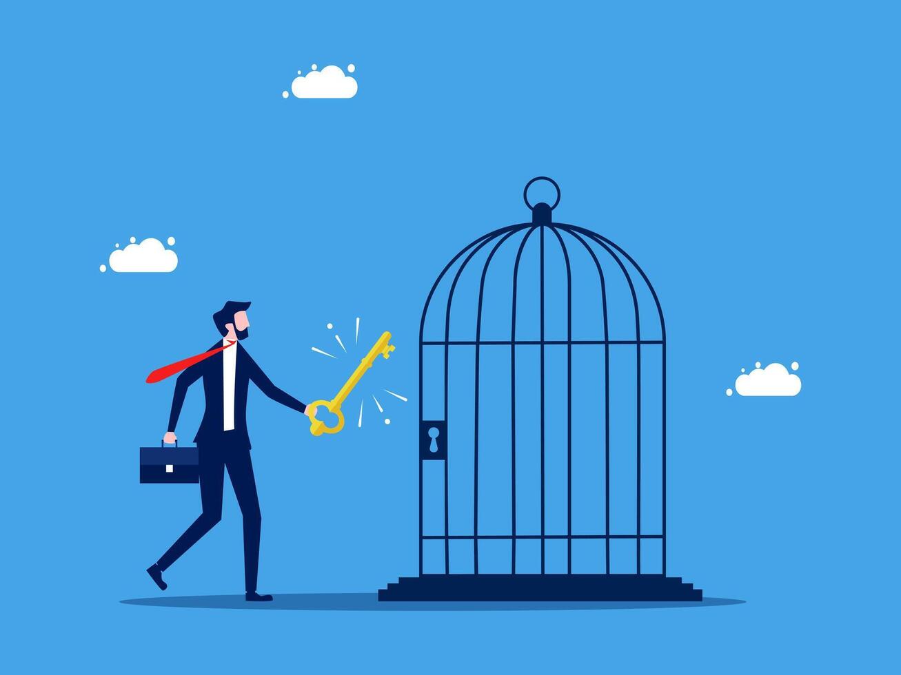 businessman holding key to open cage, business concept vector
