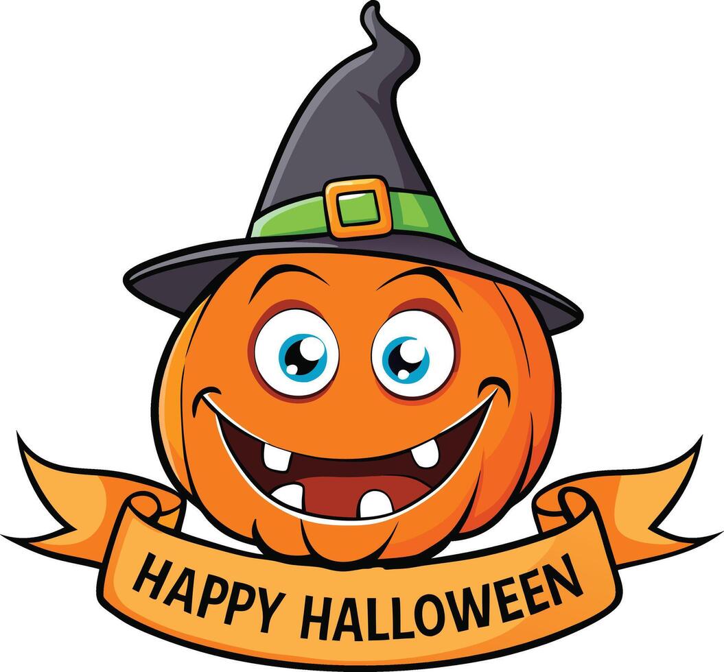 Bright and Cheerful Halloween Jack o' Lantern - Cartoon Style with 'Happy Halloween' Message vector