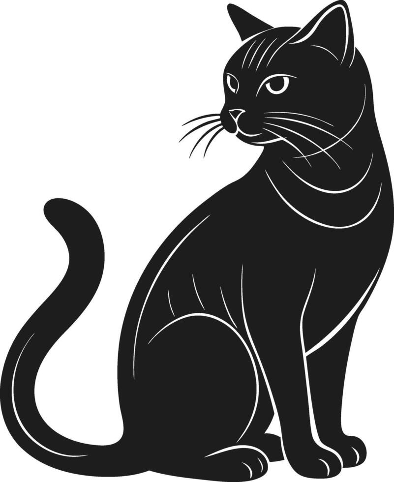 Elegant Cat Silhouette - Black and White Animal Illustration for Pet, Nature, and Art Designs vector