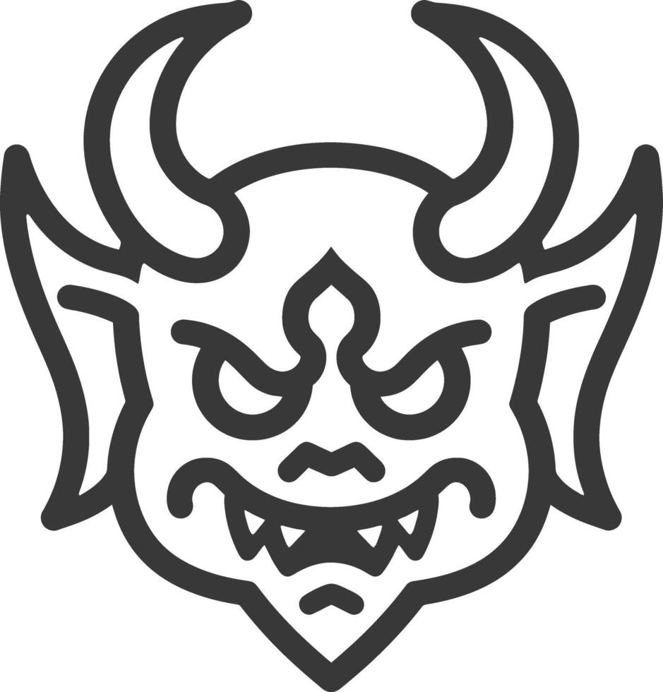 A black and white illustration of a demon head vector