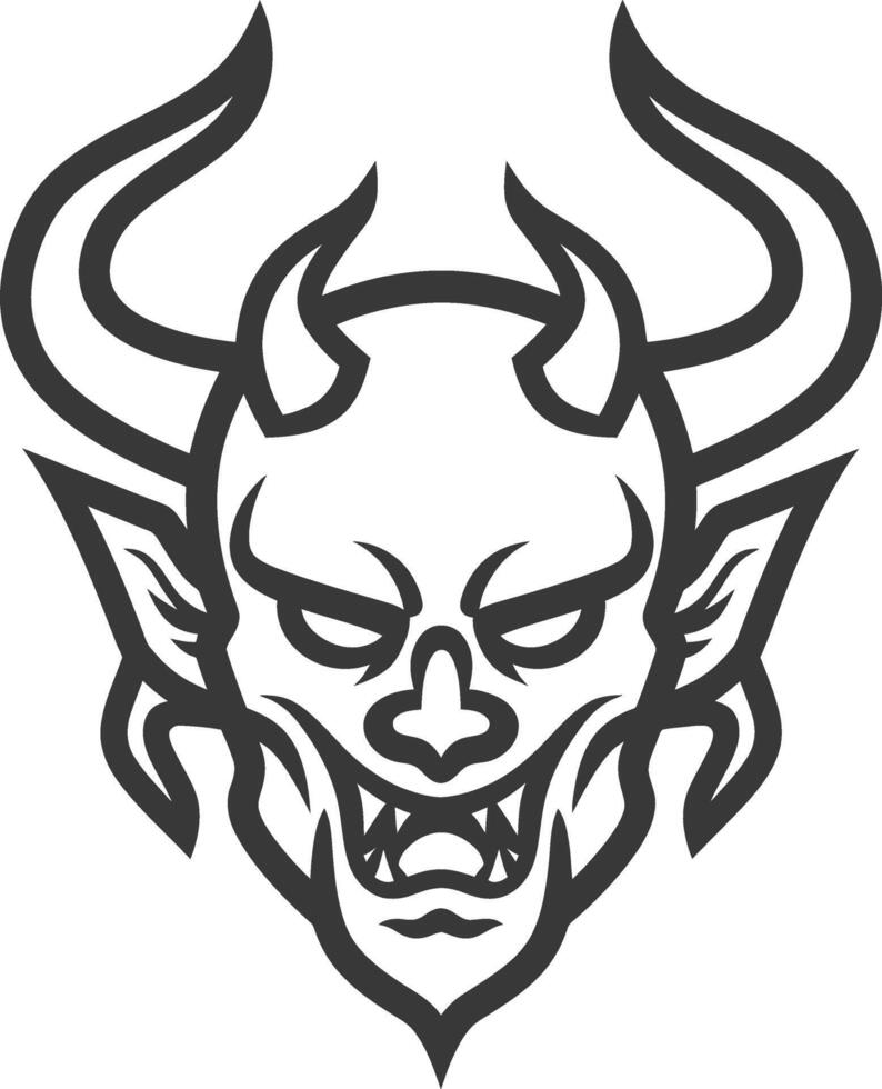 A black and white illustration of a devil head vector