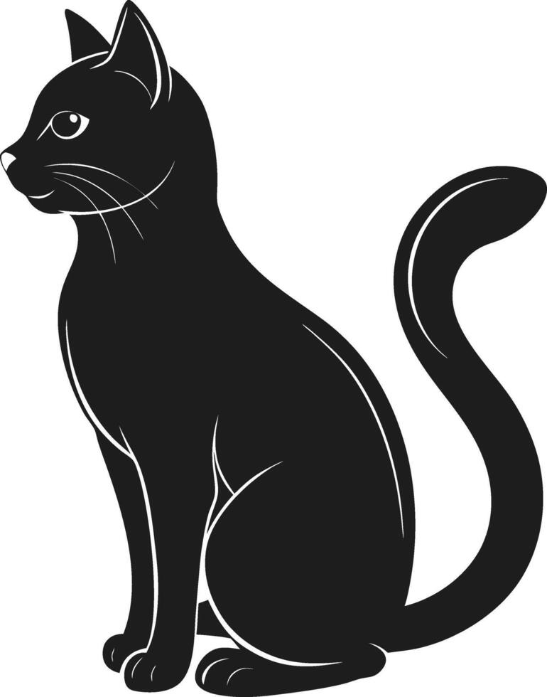Graceful Cat Silhouette - Black and White Feline Illustration for Pet, Art, and Design Projects vector