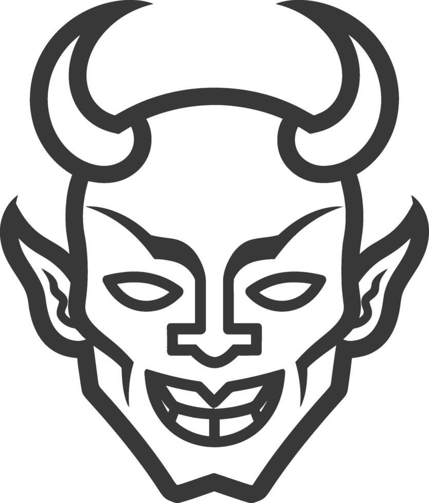 A black and white illustration of a devil's face vector