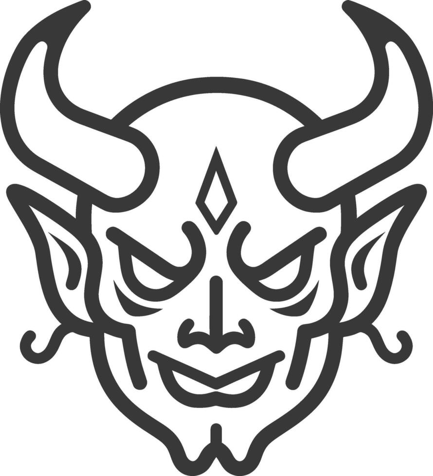 A black and white illustration of a devil's head vector