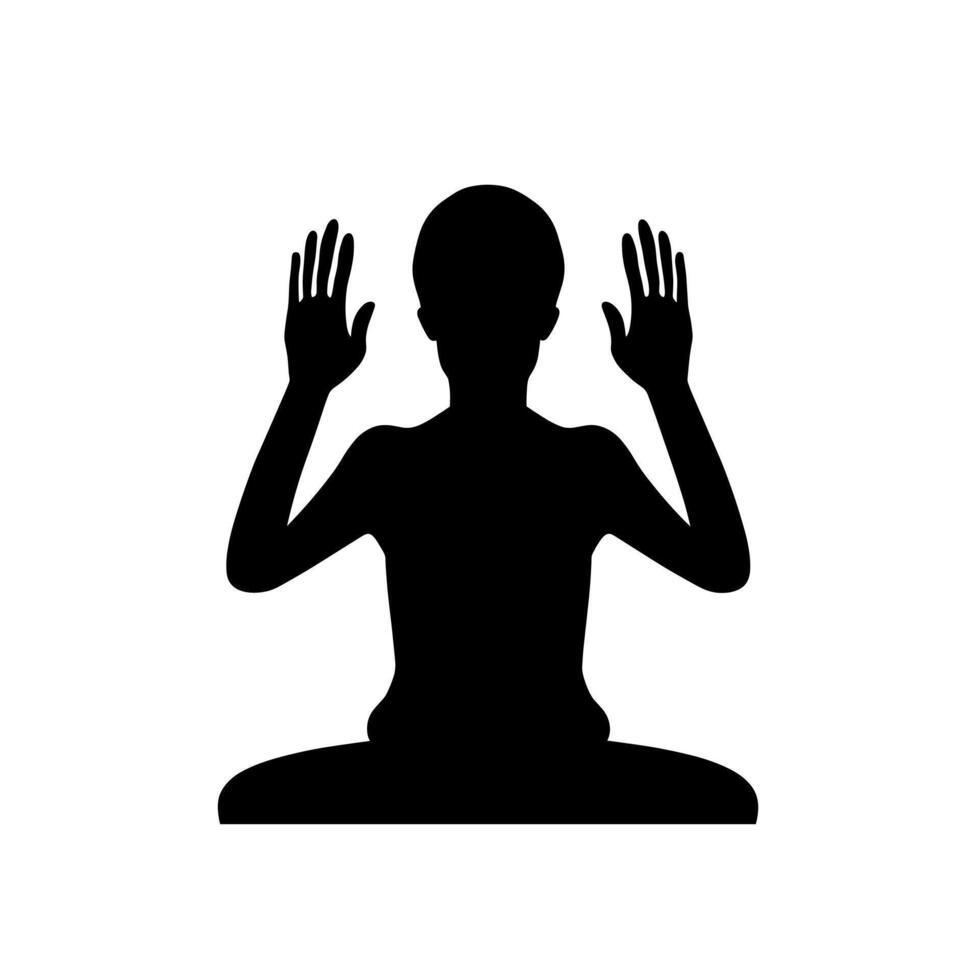 Silhouette of a person meditating in a serene posture with hands raised in tranquility vector