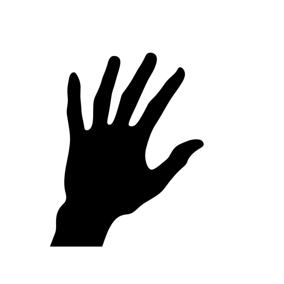 Hand silhouette against a white background with extended fingers reaching upward and outward vector