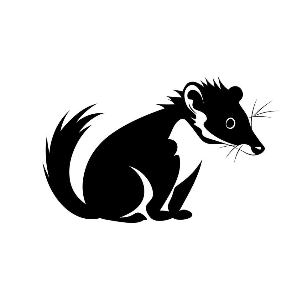 Illustration of a sitting black animal with a long tail and whiskers in a minimalistic style vector