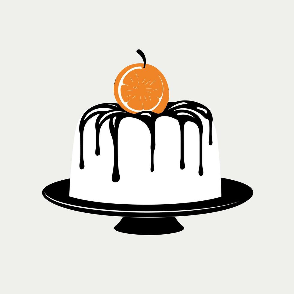 Classic dessert with orange topping and chocolate drizzle on a plate vector
