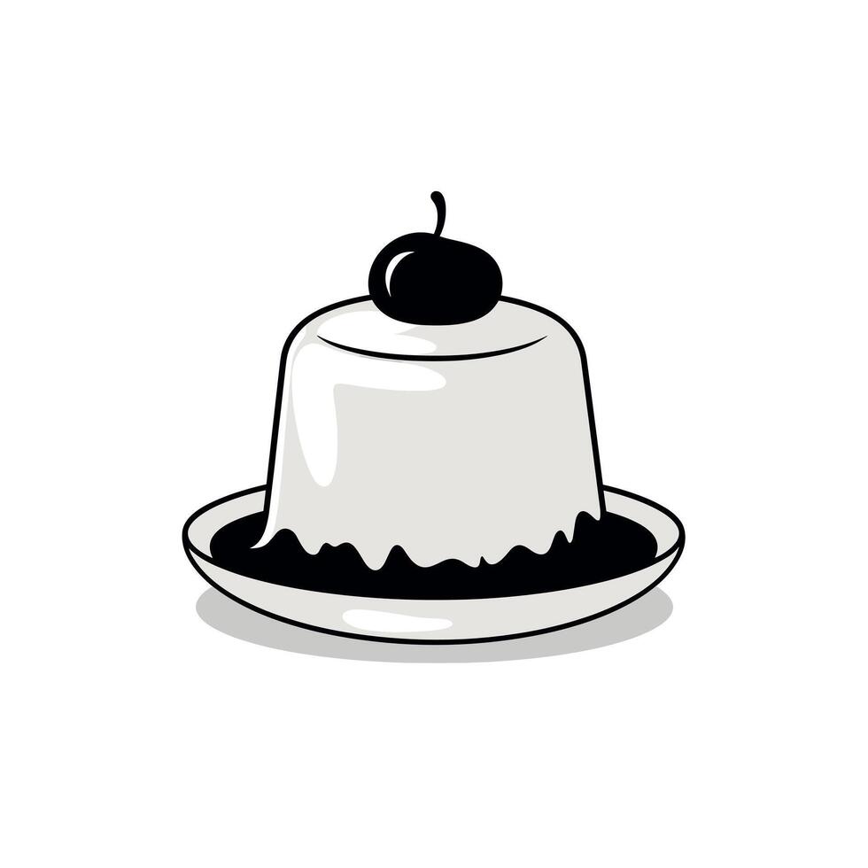 Classic dessert featuring a creamy pudding topped with a cherry on a saucer vector