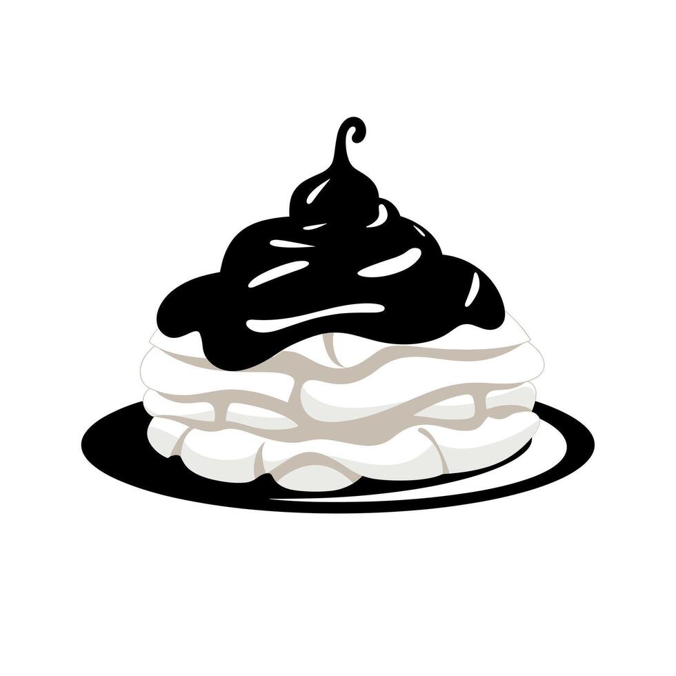 Dessert prepared with layers of cream and a dark chocolate swirl on top vector