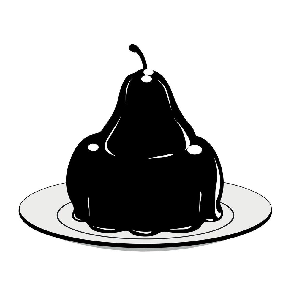 Black jelly dessert shaped like a pear served on a plate vector