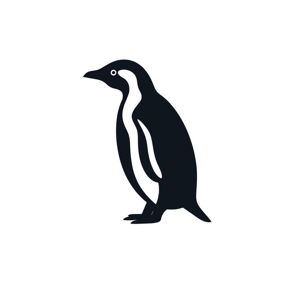 Black and white silhouette of a penguin standing confidently on a white background vector