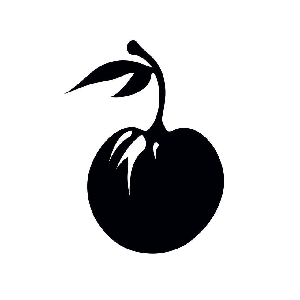 Black silhouette of an apple with a leaf isolated on a white background vector