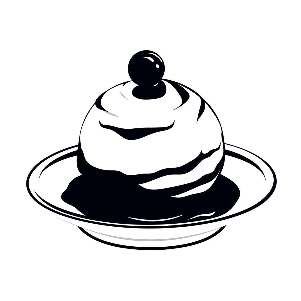 Black and white ice cream dessert served in a dish with a cherry on top vector