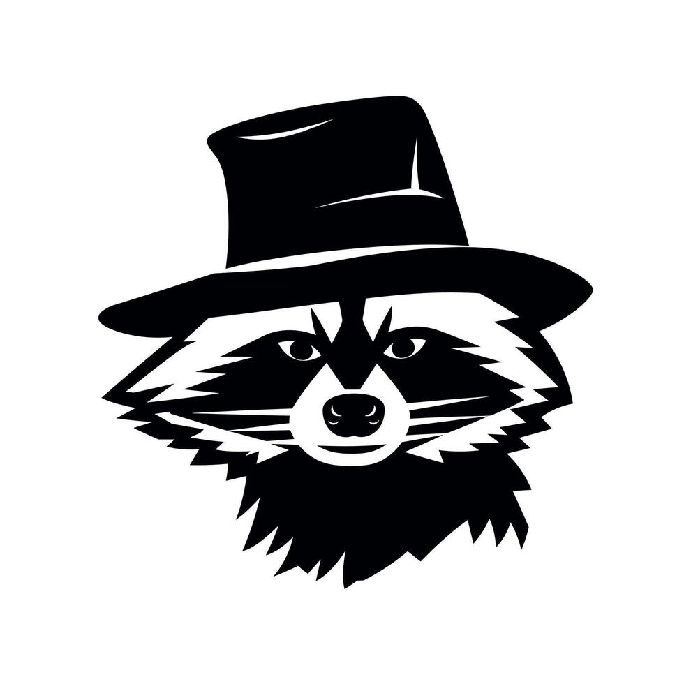 Stylish raccoon wearing a hat showcases playful charm and personality in simple design vector