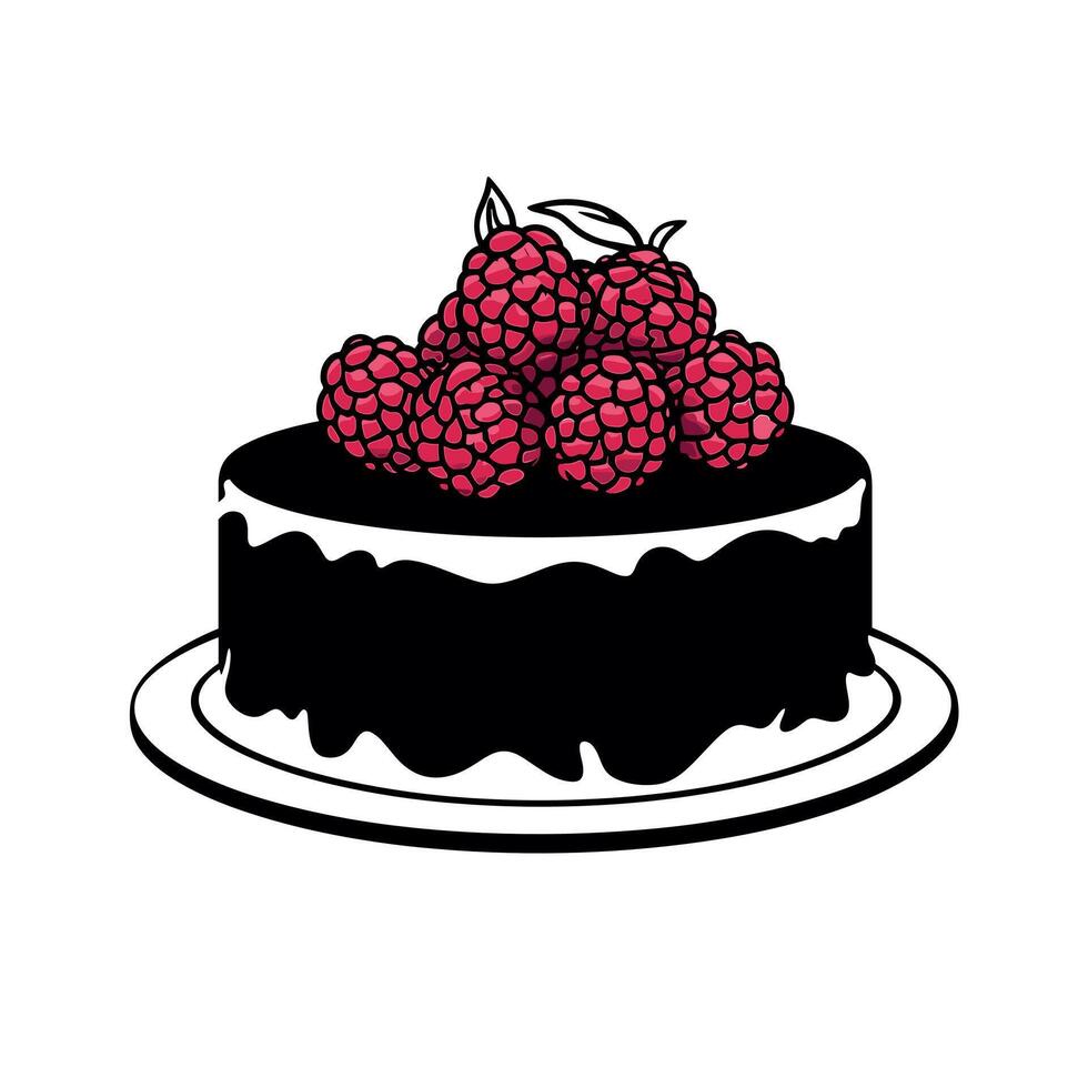 Raspberry topped cake on a white plate showcased in a minimalist style vector