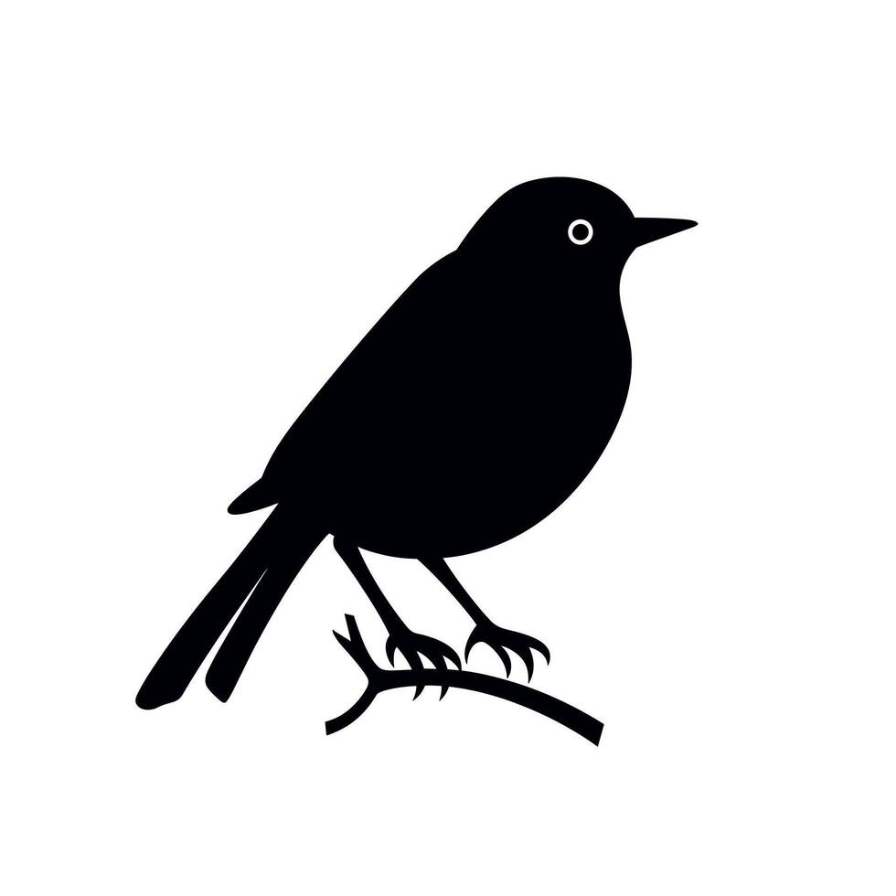 Black silhouette of a bird perched on a branch against a light background vector