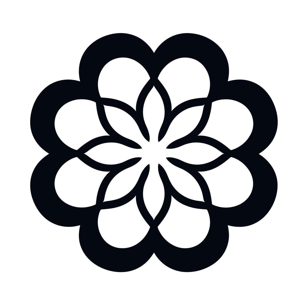 Elegant black flower design showcasing intricate overlapping petals in a symmetrical pattern vector