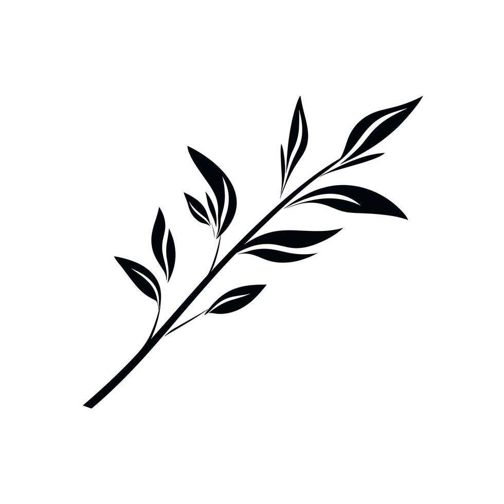 Elegant black and white illustration of a leafy branch with intricate details vector