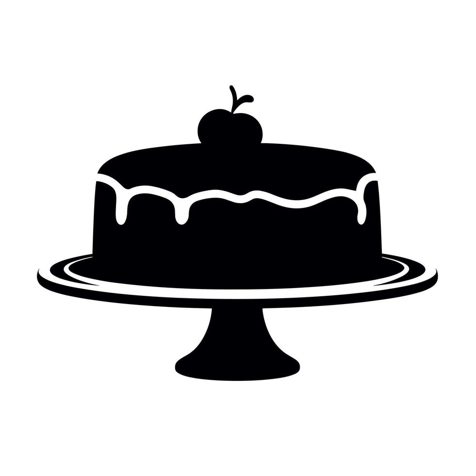 Black silhouette of a dessert on a cake stand with a cherry on top vector
