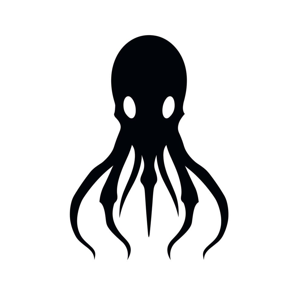 Black silhouette of an octopus with tentacles on a white background for creative designs vector