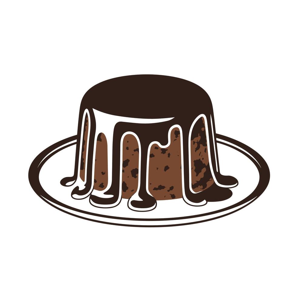 Chocolate dessert with dripping fudge on a plate at a festive gathering vector