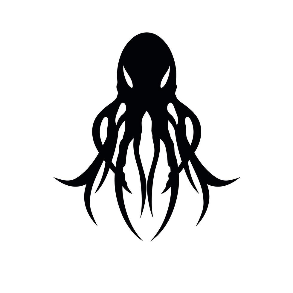 Black silhouette of an octopus with extended tentacles and sharp features vector