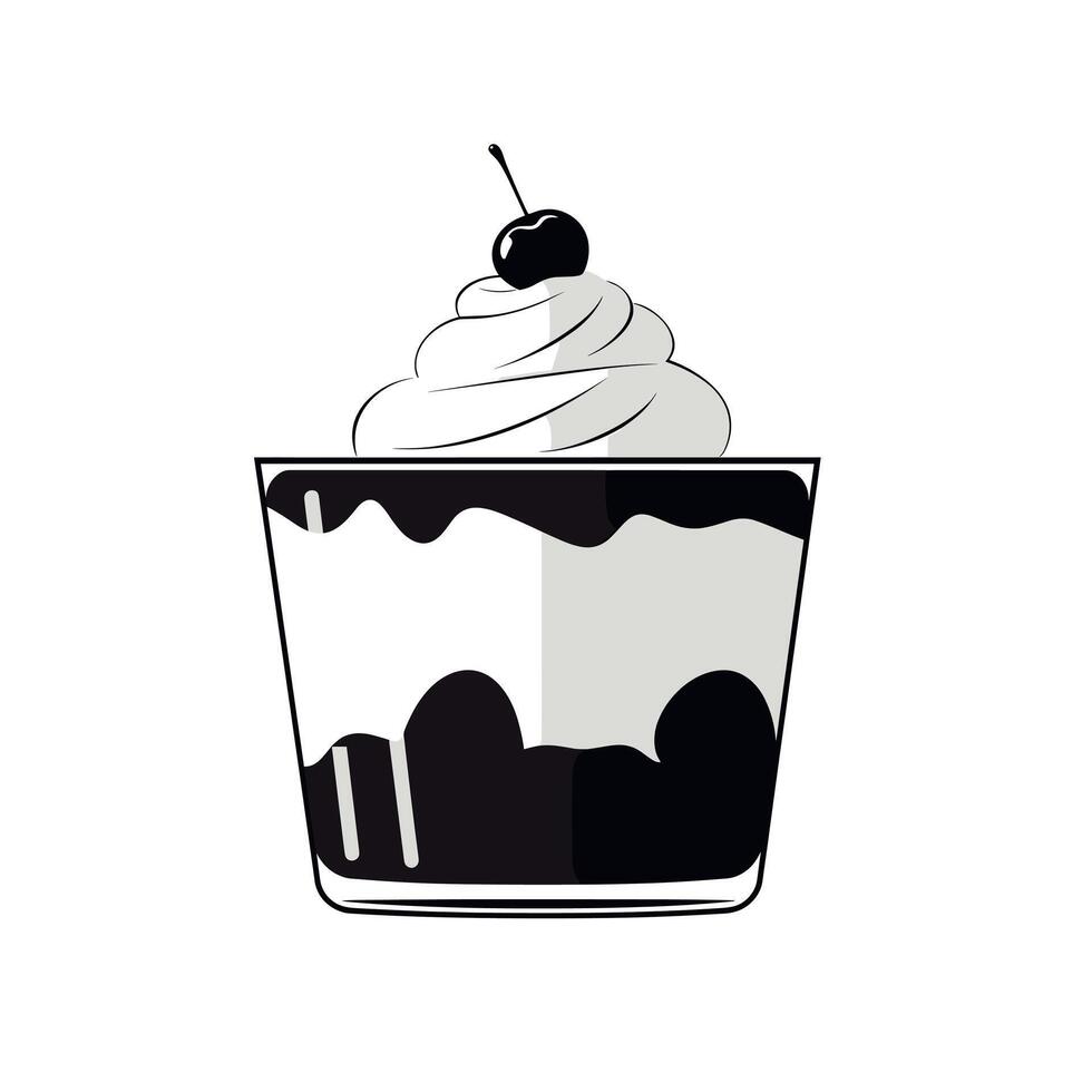 Delicious dessert topped with a cherry in a glass container vector
