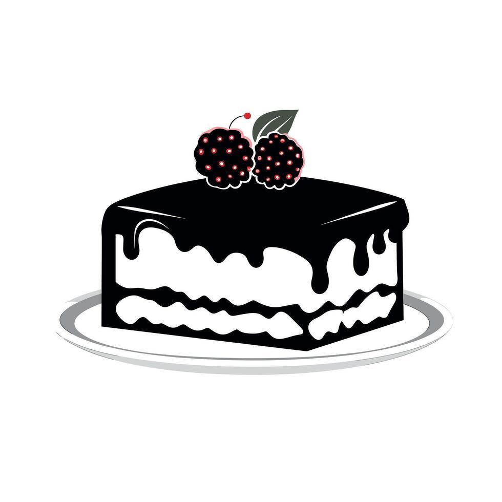 Delightful chocolate cake topped with fresh berries on a white plate vector