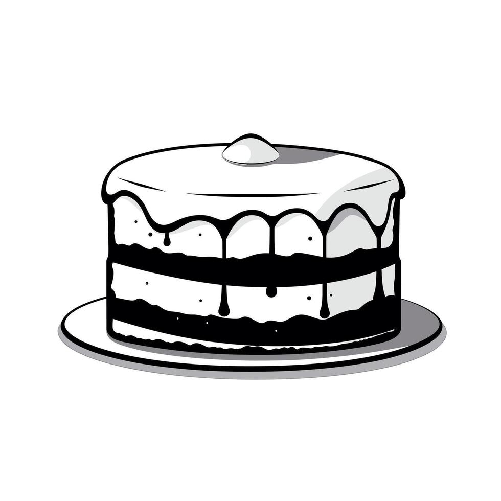 Delicious black and white cake on a silver plate for a festive dessert occasion vector