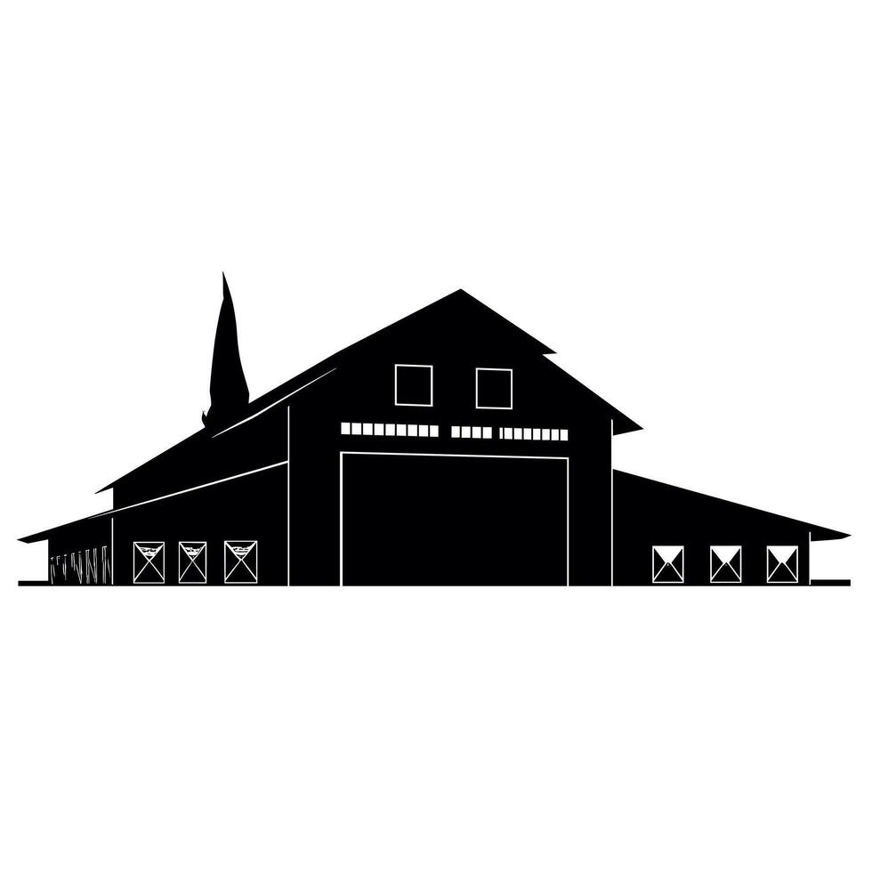 Farm building silhouette with simple design against a light background vector