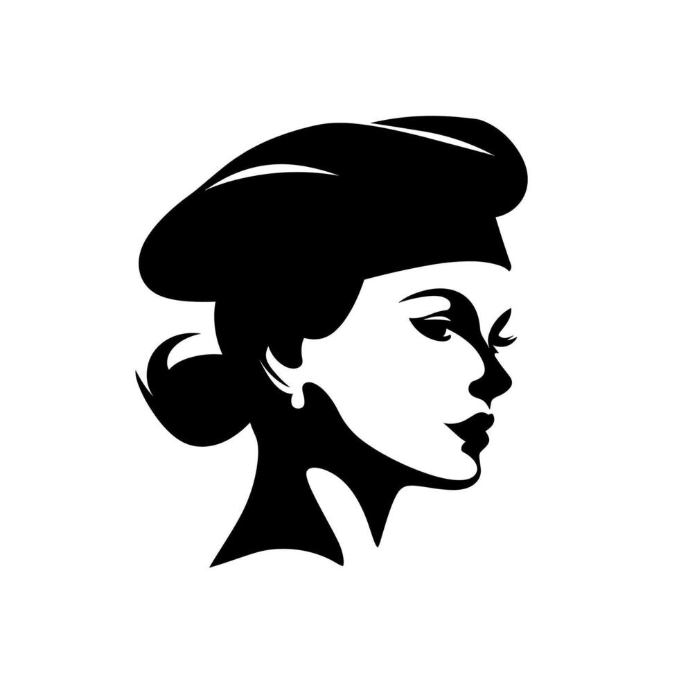Elegant woman in a beret with a classic hairstyle and bold profile design vector