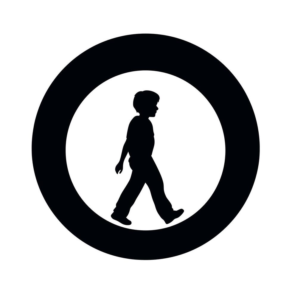 Silhouette of a child walking through a circular space on a plain background vector