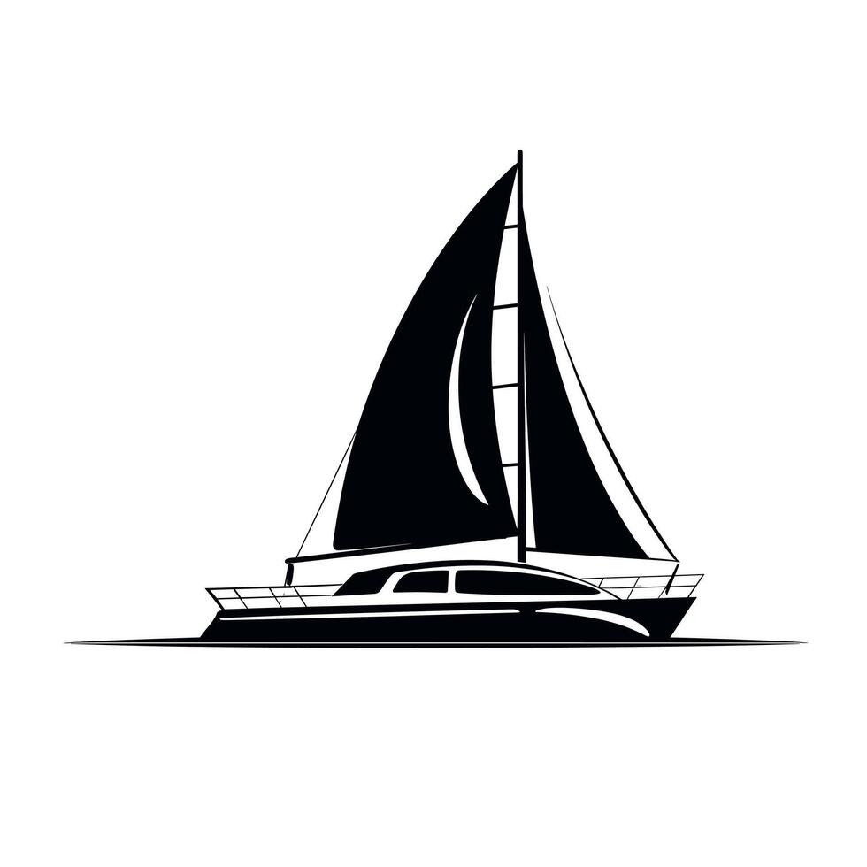 Sailboat gliding smoothly across calm waters with full sails raised at sunset vector