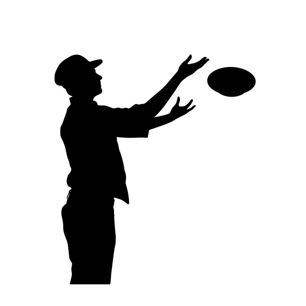 Player catching a frisbee during outdoor activity at sunset near a park vector