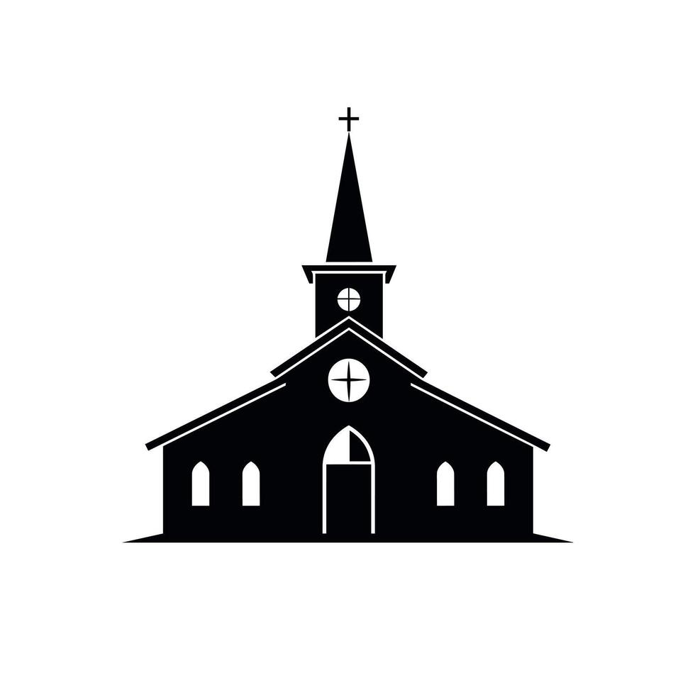 Black silhouette of a traditional church with a steeple against a light background vector