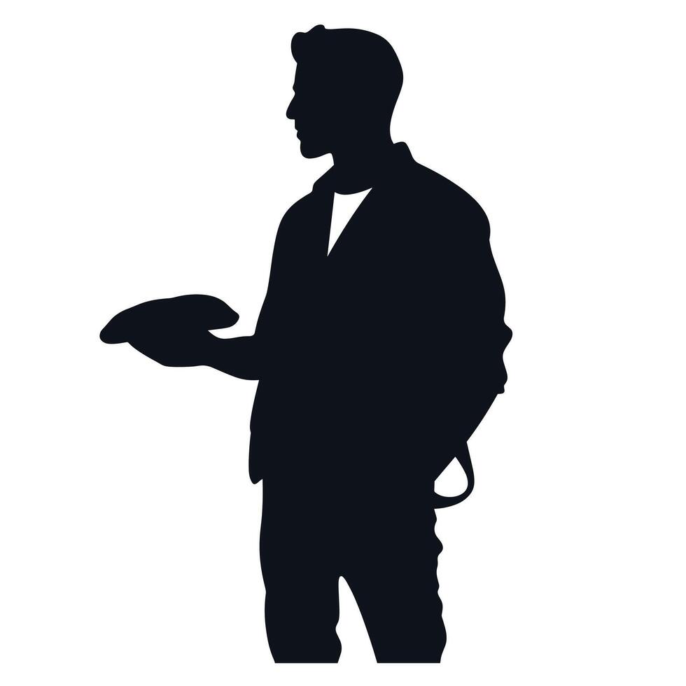 Silhouette of a person holding an object and standing during dusk vector