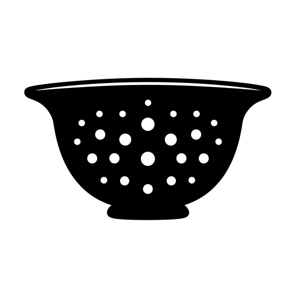 Colander with holes used for draining pasta in a kitchen setting vector