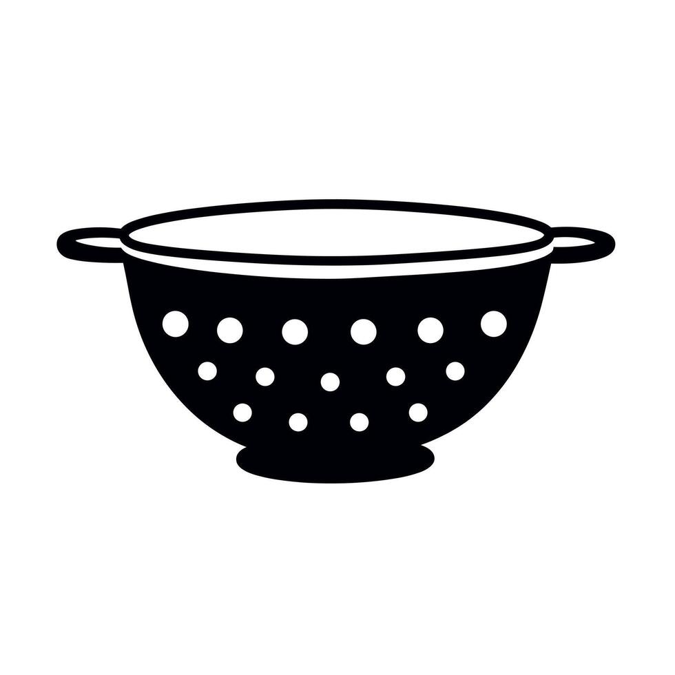 Colander with holes used for draining water from pasta in a kitchen setting vector