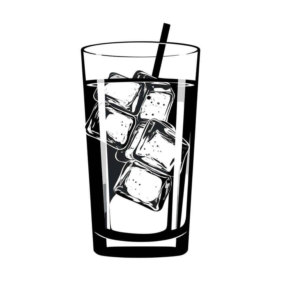 Refreshing cold drink with ice cubes in a clear glass on a summer day vector