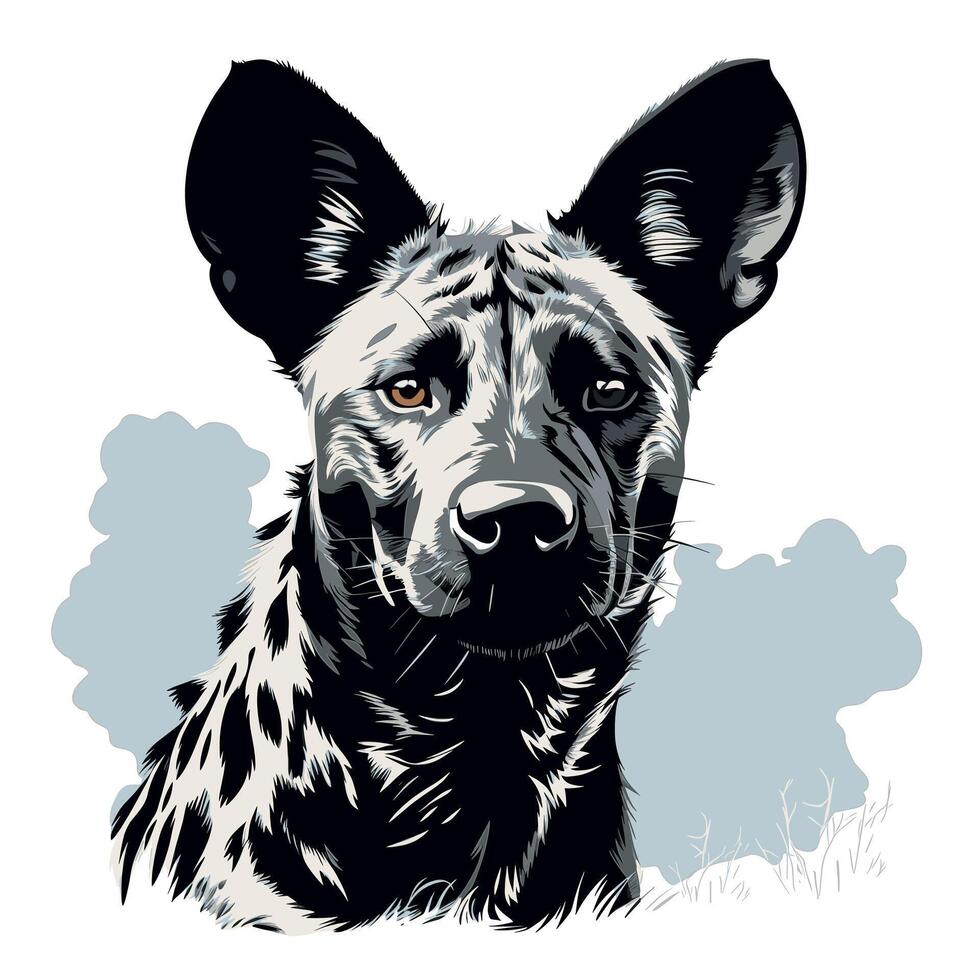 Unique portrayal of an African wild dog with distinctive markings and expression vector