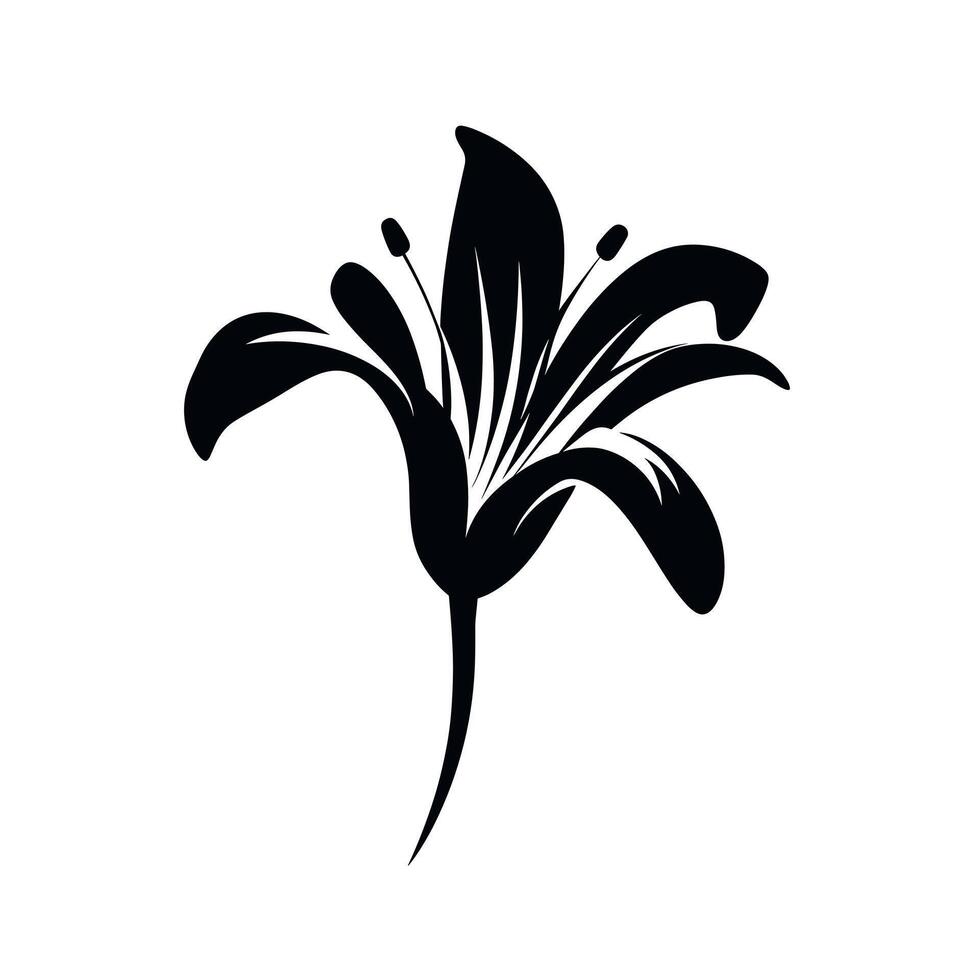 Elegant black silhouette of a lily flower with detailed petal designs vector